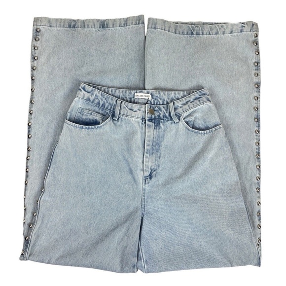 Avec Les Filles Jeans Studded High Rise Wide Leg Size 27 Sabine Wash - Picture 4 of 13